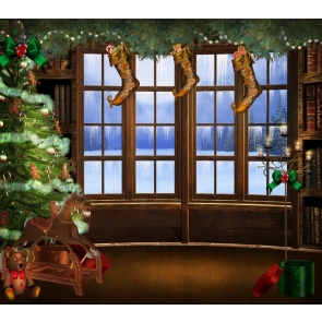 Glass Wood Window Christmas Tree Background Christmas Backdrops For Stage