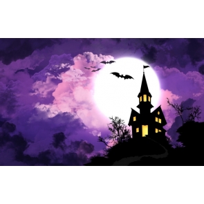 Black Castle Bat Moon Outdoor Halloween Party Backdrop Decorations Background