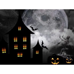 Black Pumpkin Bat Skeletons Moon Halloween Party Backdrop Decorations Background