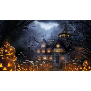 Pumpkin Theme Castle Halloween Background Party Backdrop Decorations