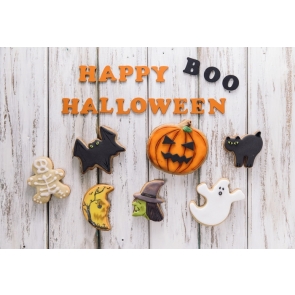 Pumpkin Bat Wood Floor Boo Cute Halloween Backdrop Party Background Decorations