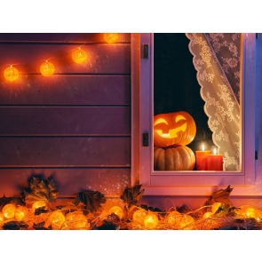 Cute Pumpkin Window Wood Floor Wall Halloween Backdrop Party Background Decorations 