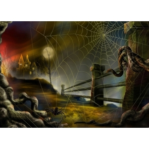 Under The Large Spider Web Castle Halloween Backdrop Decoration Prop Stage Studio  Photography Background