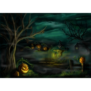 Terrifying Scary Dark Forest Pumpkin Scarecrow Halloween Backdrop Stage Decoration Prop Background
