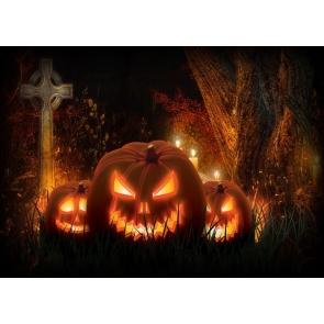 Under The Forest Scary Red Pumpkin Halloween Backdrop Stage Studio Photography Background Decoration Prop