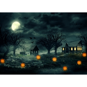 Terrifying Scary Pumpkin Dark Village Halloween Backdrop Decoration Prop Stage Studio Photography Background