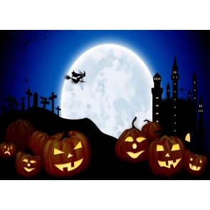 Under The Moon Terrifying Dark Cemetery Pumpkin Background Halloween Backdrop Decoration Prop