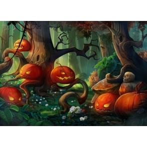 Cartoon Pumpkin Forest Halloween Baby Shower Backdrop Decoration Prop Photography Background