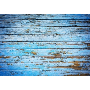 Retro Shabby Blue Painting Peel off from Horizontal Wood Floor Photography Backgrounds and Props