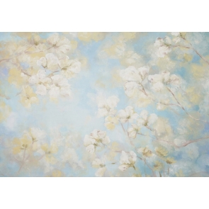 Light Blue Background White Flowers Painted Wall Textured Backdrops