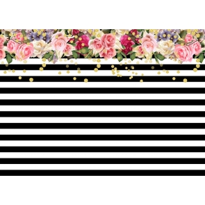 Black White Stripes Birthday Flower Spade Backdrop Party Photography Background