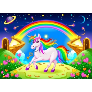 Blue Starry Sky Baby Shower Background Rainbow Unicorn Birthday Party Backdrop