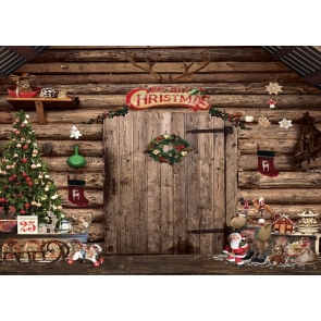 Merry Hristmas Wood House Door  Christmas Backdrop Stage Studio Party Background