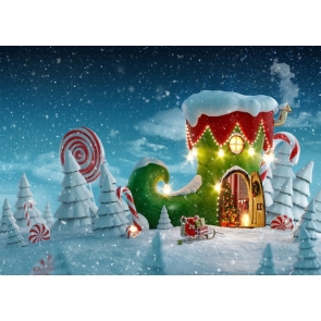 Snow Covered Christmas Boots House Christmas Party Backdrop Stage Photography Background