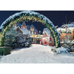 Snow Covered Christmas Arch Door Villa Christmas Party Backdrop Stage Photography Background