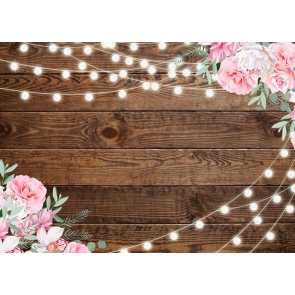 Creative Wedding Wood Backdrop With Flowers Light Bridal Shower Step Repeat Rustic Background 