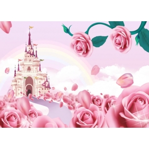 Fairy Tale World Wonderland Castle Pink Rose Theme Valentines Day Backdrop Wedding Background 