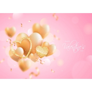 Love Gold Heart Pink Background Happy Valentines Day Backdrop