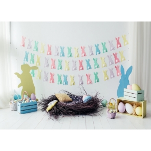 Painting Eggs Rabbit Bunting Wood Floor Newborns Baby Shower Backdrop Photography Background