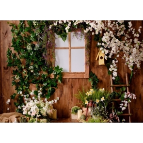 Retro Wood Wall Flower Backdrop Bridal Shower Wedding Photography Background