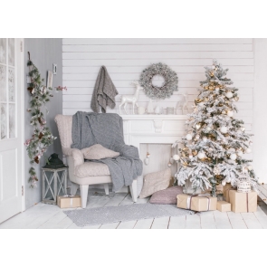 White Wood Wall Christmas Tree Christmas Backdrop For Photography Background