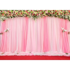 Personalized Pink Chiffon With Flowers Wedding Backdrop Bridal Shower Photography Background