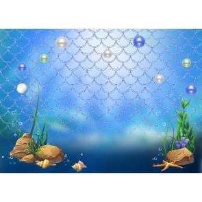 Blue Fish Scales Pearl Mermaid Background Birthday Party Backdrop