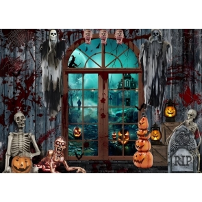 Spooky Skull Bloody Terror Zombie Scene Halloween Backdrop Party Decorations Background