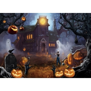 Scary Pumpkin Terror Zombie Scene Spooky Halloween Backdrop
