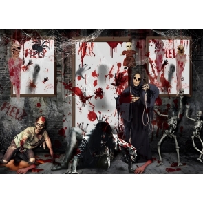 Spooky Skull Bloody Terror Zombie Scene Halloween Backdrop