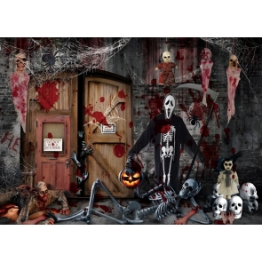 Spooky Skull Ghost Bloody Terror Zombie Scene Halloween Backdrop