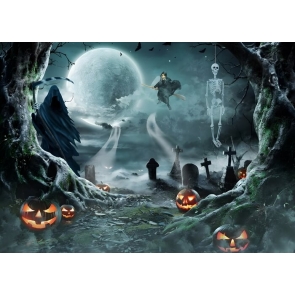Spooky Halloween Graveyard Pumpkin Trees Scary Ghost Halloween Backdrop