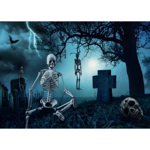 Spooky Skull Scary Graveyard Skeleton Halloween Backdrop Party Decorations Background