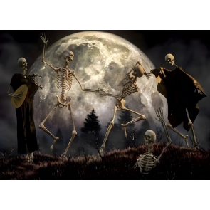 Spooky Skull Skeleton Full Moon Celebration Scene Halloween Backdrop