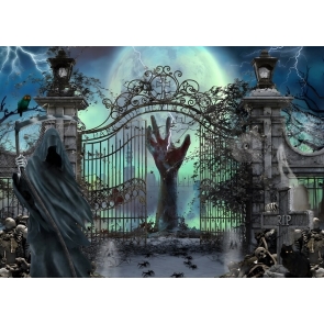 Spooky Hand Skull Cemetary Gate Halloween Backdrop Party Decorations Background