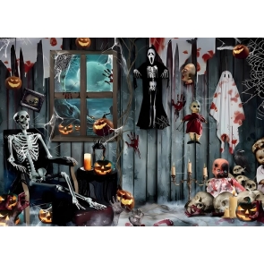 Spooky Dripping Skull Ghost Terror Zombie Scene Halloween Backdrop Party Decorations Background