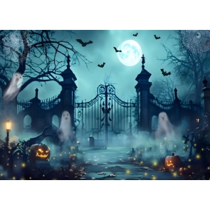 Night Spooky Ghost Scary Cemetary Gate Halloween Backdrop Party Decorations Background