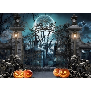  Night Scary Spooky Hand Skull Cemetary Gate Halloween Backdrop Party Decorations Background
