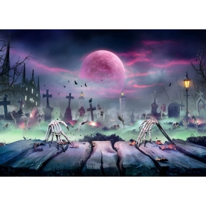 Spooky Hand Skull Evil Full Moon Halloween Party Backdrop