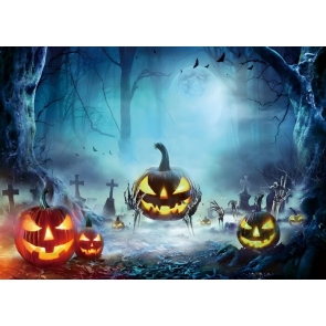 Scary Pumpkin Graveyard Skeleton Broken Hand Skull Spooky Halloween Backdrop