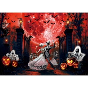  Scary Red Full Moon Spooky Skull Skeleton Halloween Backdrop