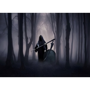 Scary Forest Death Scythe Dense Fog Spooky Halloween Backdrop
