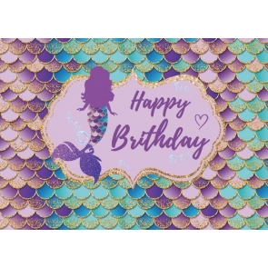 Mermaid Scales Wallpaper Happy Birthday Party Backdrop Photography Background