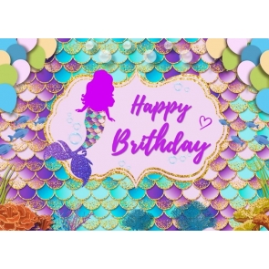 Mermaid Scales Happy Birthday Party Backdrop Photography Background