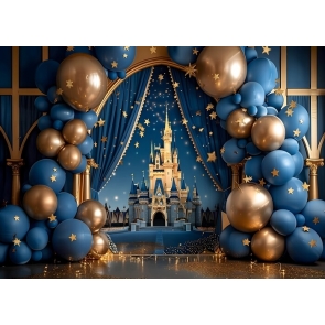 Blue and Gold Castle Prince Castle Backdrop Birthday Party Decoration Background