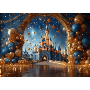 Blue and Gold Castle Arch Castle Backdrop Birthday Party Decoration Background
