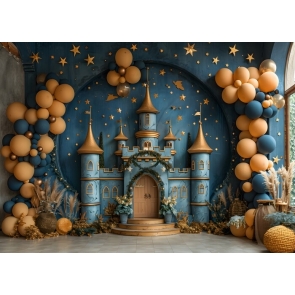 Blue and Gold Castle Birthday Party Backdrop