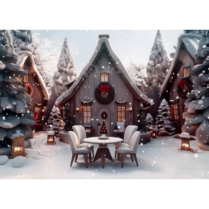 Winter Forest Christmas House Backdrop New Year Party Decoration Background