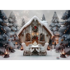 Christmas Cabin in the Forest Backdrop New Year Party Decoration Background