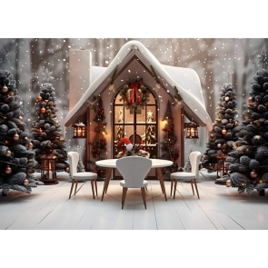  In The Winter Forest Christmas House Backdrop New Year Party Decoration Background